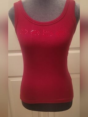 bebe Burgundy Ribbed Tank with Crystal Logo